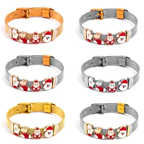 Weihnachten Weihnachtsmann Emaille Anhänger Edelstahl Netzarmband Verstellbar Milanese Handschmuck Für Herren Damen Festliches Geschenk