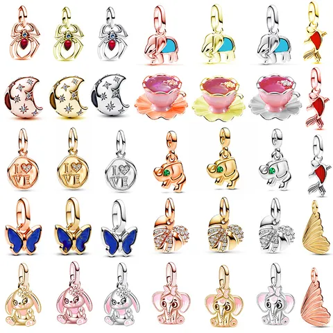 Zinklegierung Versilbert Charms Für Armband Cartoon Tier Spinne Elefant Hase Mond Schmetterling Anhänger Schmuckherstellung