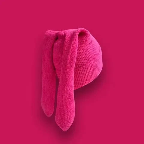 Women Cute Long Rabbit Ears Knitted Beanie Hat Soft Warm Winter Woolen Cap Japanese Ins Fashion Solid Color Cold Weather Outdoor Hat