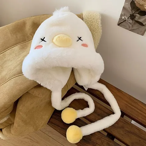 Lindo Gorro De Peluche De Pato De Dibujos Animados Con Protección Para Los Oídos Gorro De Invierno Cálido De Piel Sintética Para Mujeres