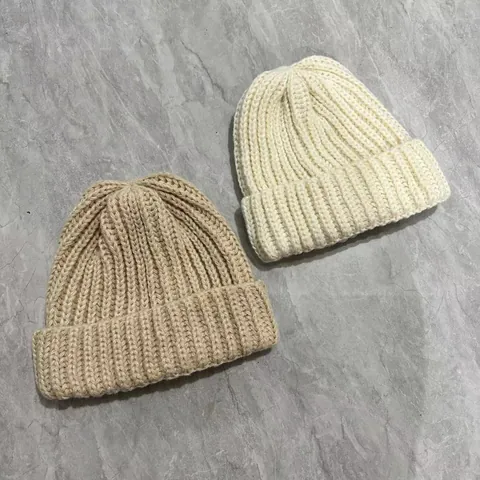 Women Winter Warm Ribbed Knit Beanie Hat Thickened Rabbit Fur Blend Cuffed Daily Outdoor Soft Solid Color Casual Skull Cap
