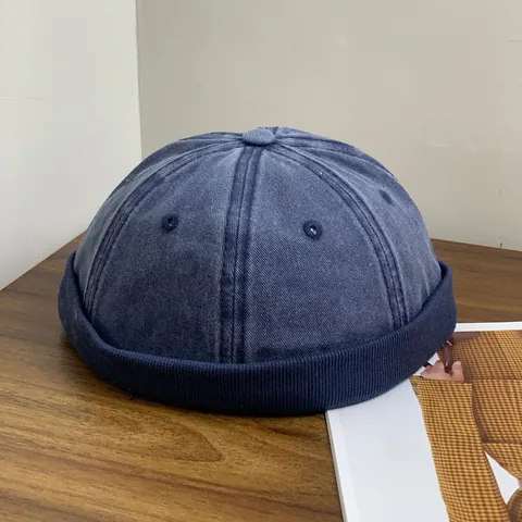 Japanese Ins Washed Cotton Brimless Landlord Hat For Men Women Vintage Streetwear Adjustable Miki Hat Docker Cap Melon Cap