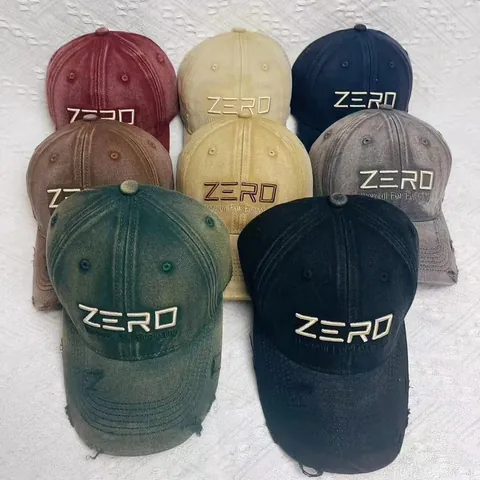 Cappellino da Baseball Vintage Lavato Effetto Usurato Uomo Donna ZERO Lettere Ricamo Cotone Tela Regolabile Dad Hat Streetwear