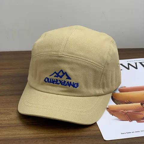 Retro Five Panel Baseball Cap Cotton Canvas Short Brim Camp Hat With Mountain Embroidery Outdoor Streetwear Unisex