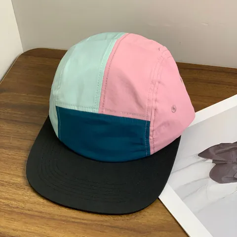 American Retro Patchwork 5 Panel Camp Cap Quick Dry Waterproof Soft Top Outdoor Sports Sun Hat For Men Women Flat Brim Hat