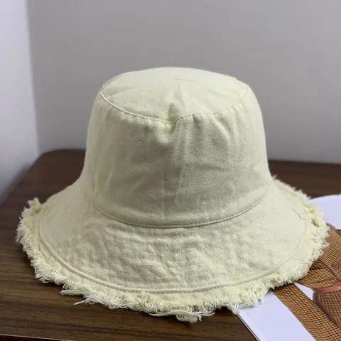 Vintage Πλυμένο Καπέλο Bucket Για Γυναίκες Με Ξέφτια Μονόχρωμο Casual Καλοκαιρινό Καπέλο Ήλιου Με Φαρδύ Γείσο Βαμβακερό Παραλία Ταξίδι