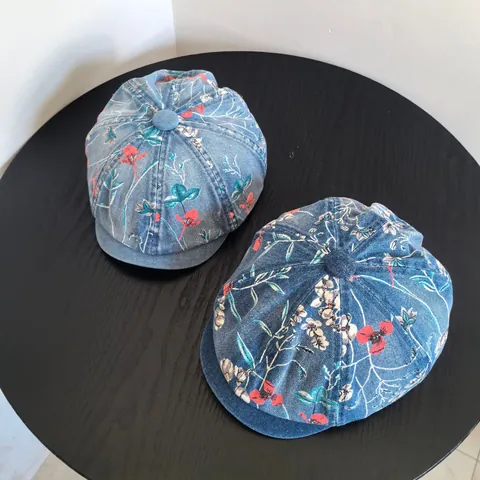 Gorra Newsboy de Mezclilla con Estampado Floral para Mujer Sombrero Octagonal Retro Americano de Algodón Lavado Gorra Casual de Sol