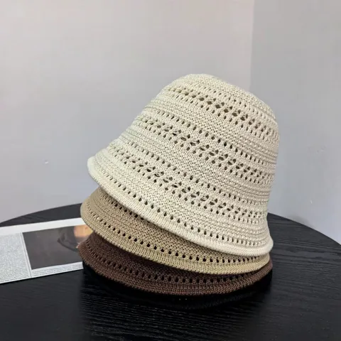 Γυναικείο Χειροποίητο Πλεκτό Καπέλο Bucket με Βελονάκι Διάτρητο Ιαπωνικού Στυλ Αναπνεύσιμο Καπέλο Προστασίας από τον Ήλιο