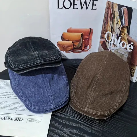Coppola Vintage in Cotone Lavato per Uomo Donna Cappello Basco in Denim Velluto a Coste Stile Britannico Retro Newsboy