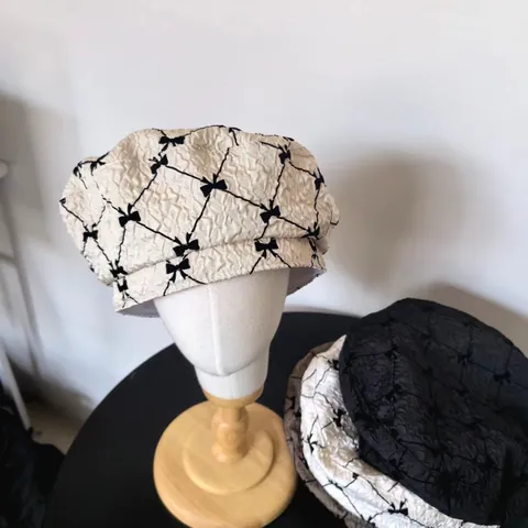 Basco da Donna Dolce in Seersucker Vintage Francese Motivo a Rombi Fiocco Traspirante Cappello da Sole Estivo Casual