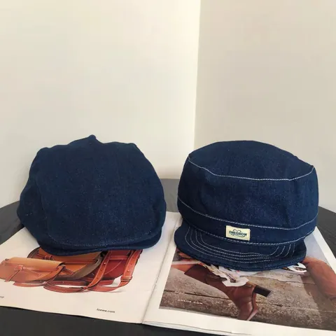 Vintage Denim Flacher Kopf Patrouillenkappe Und Newsboy Mütze Für Herren Damen Baumwollstoff Gestreift Kontrastnähte Sonnenschutz Retro Verstellbarer Modischer Hut