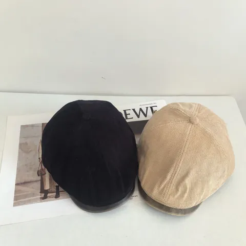 Retro Corduroy Newsboy Cap Voor Vrouwen Herfst Winter Warme Effen Kleur Platte Pet Met Lederen Trim Japanse Hoed