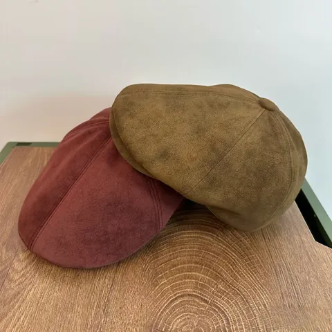 Berretto Newsboy in Texture Scamosciata Vintage per Donna Autunno Inverno Tinta Unita Basco Retrò Cappello da Pittore Ottagonale