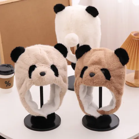 Cappello per Protezione Orecchie a Forma di Panda in Peluche per Bambini Cappello Termico Antivento in Pelliccia Sintetica
