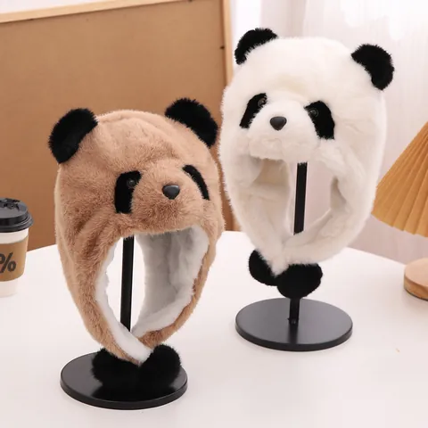 Süße Cartoon Panda Plüsch Ohrenschutz Mütze Winter Dicke Warme Kunstfell Fliegermütze Für Kinder Erwachsene Eltern-Kind Set