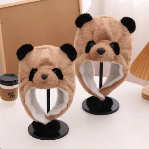 Cappello per Protezione Orecchie a Forma di Panda in Peluche per Bambini Cappello Termico Antivento in Pelliccia Sintetica