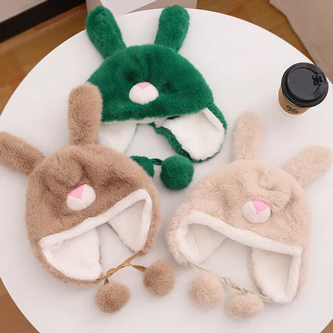 Gorro de Protección de Oído de Peluche de Oreja de Conejo Lindo Gorro de Invierno Cálido de Piel Sintética Lei Feng para Niños Adultos Cortavientos