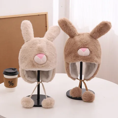 Gorro de Protección de Oído de Peluche de Oreja de Conejo Lindo Gorro de Invierno Cálido de Piel Sintética Lei Feng para Niños Adultos Cortavientos
