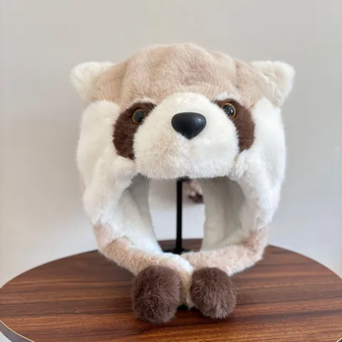 Cute Cartoon Red Panda Plush Ear Protection Hat Winter Thick Warm Faux Fur Trapper Hat With Ears For Women Teenagers