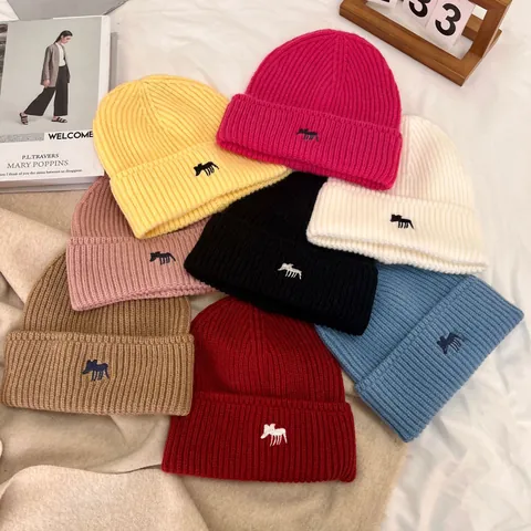 Gorro Beanie de Punto Cálido de Invierno para Mujer Gorro Beanie de Punto Grueso con Bordado de Alce Animal para Exterior Clima Frío