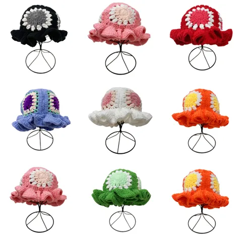 Cappello a Secchiello Floreale Fatto a Mano All'uncinetto Con Bordo Ondulato Per Donna Cappello Da Sole In Maglia Boho Beanie Invernale