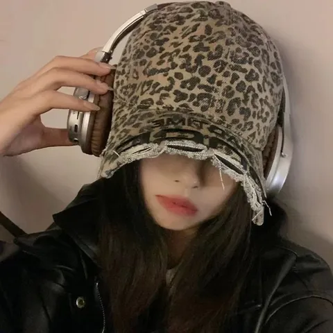 Vintage Distressed Embroidery Baseball Cap Unisex Washed Cotton Leopard Denim Adjustable Streetwear Sun Hat Accessories