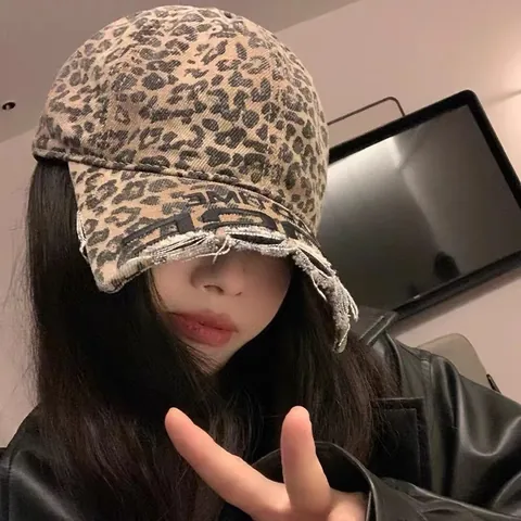 Vintage Distressed Embroidery Baseball Cap Unisex Washed Cotton Leopard Denim Adjustable Streetwear Sun Hat Accessories