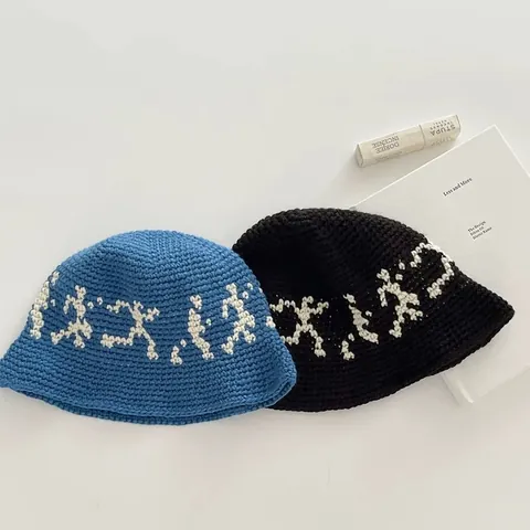 Sombrero de Pescador de Punto Retro para Mujer Sombrero de Ganchillo Cálido Con Patrón de Figura de Palo Invierno Lana Uso Diario