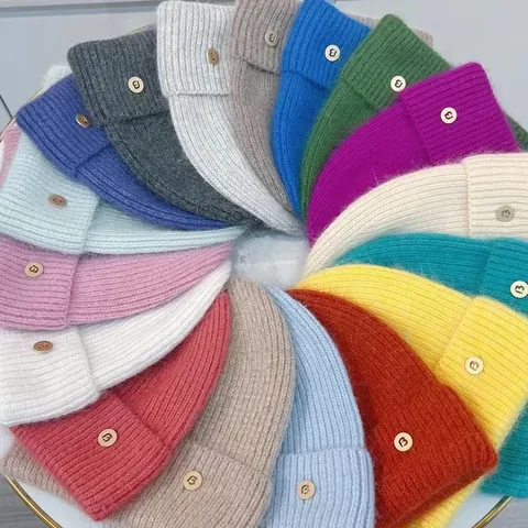Gorro Beanie de Punto Cálido de Invierno para Mujer Aspecto Mohair Suave Acanalado Con Decoración Letra B Accesorio para Clima Frío