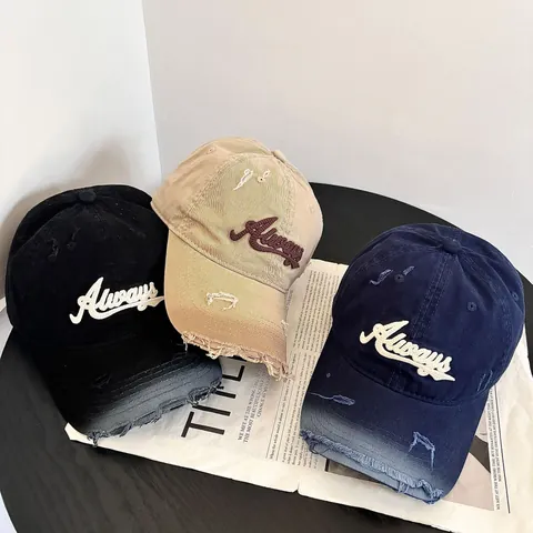 Berretto da Baseball Vintage Usurato per Donna Ricamo Lettere Always Lavato Retrò Snapback Cappello Parasole Streetwear Regolabile