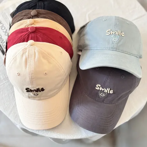 Korean Style Smile Heart Letter Embroidery Baseball Cap Adjustable Curved Brim Sun Protection Hat For Women Men Fashion