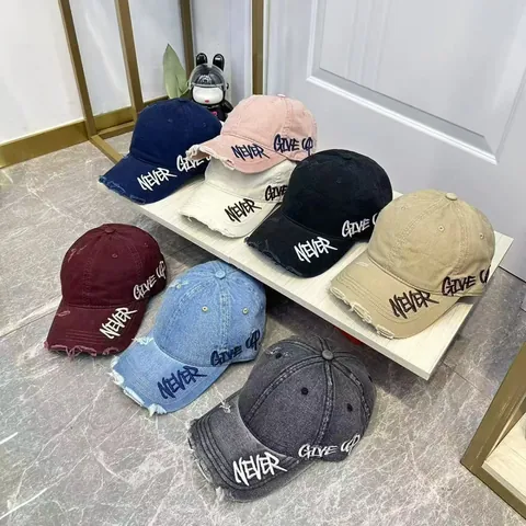 Gorra de Béisbol Desgastada Rota Para Hombre Mujer Vintage Lavado Bordado Letras Never Give Up Moda Sombrero de Sol Aire Libre