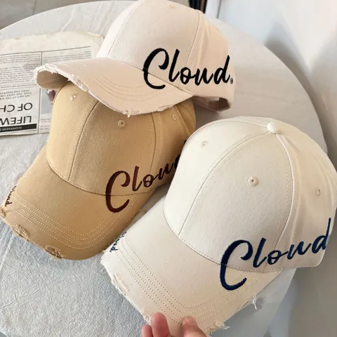 Gorra de Béisbol Vintage Desgastada para Hombre y Mujer Con Bordado de Letras Cloud Borde Deshilachado Protección Solar Ajustable Gorra Dad de Moda