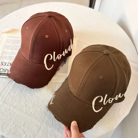 Gorra de Béisbol Vintage Desgastada para Hombre y Mujer Con Bordado de Letras Cloud Borde Deshilachado Protección Solar Ajustable Gorra Dad de Moda