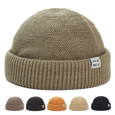 Uomo Donna Berretto Docker in Maglia Vintage Tinta Unita Caldo Invernale Miki Hat Accessorio Streetwear