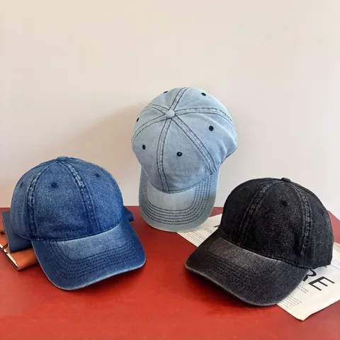 Washed Distressed Acrylic Denim Baseball Cap For Men Women Vintage Solid Color Adjustable Six Panel Sun Hat Casual Outdoor Trucker Cap