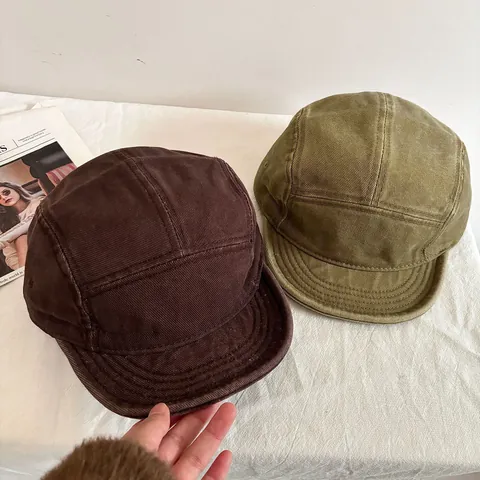 Women Vintage Washed Acrylic 5-Panel Camp Cap Fashion Workwear Style Adjustable Baseball Hat Retro Solid Color Outdoor Sun Hat