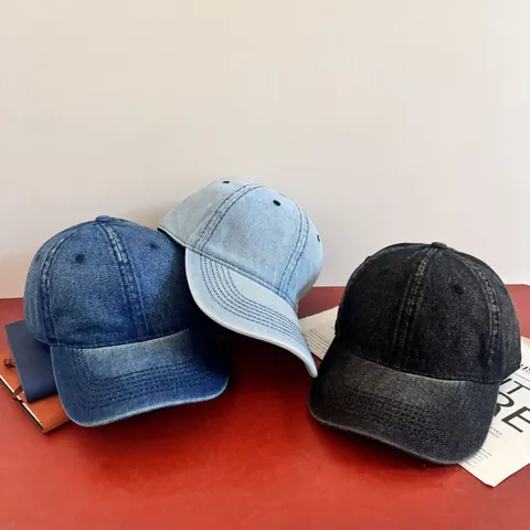 Washed Distressed Acrylic Denim Baseball Cap For Men Women Vintage Solid Color Adjustable Six Panel Sun Hat Casual Outdoor Trucker Cap