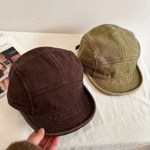 Women Vintage Washed Acrylic 5-Panel Camp Cap Fashion Workwear Style Adjustable Baseball Hat Retro Solid Color Outdoor Sun Hat