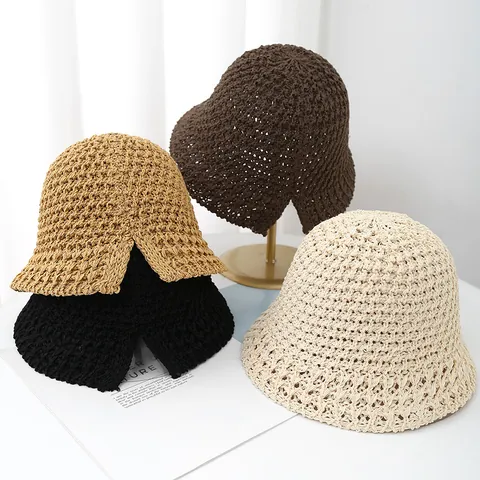 Cappello a Secchiello in Paglia Intrecciata Traspirante da Donna Con Spacco Posteriore Protezione Solare Cappello da Spiaggia