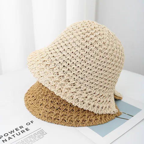 Cappello a Secchiello in Paglia Intrecciata Traspirante da Donna Con Spacco Posteriore Protezione Solare Cappello da Spiaggia