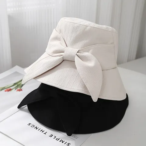 Dames Elegante Katoenmix Vissershoed Met Grote Strik Brede Rand Zonbescherming Zonnehoed Voor Zomer Reizen Strand
