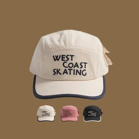 Vintage West Coast Skating Buchstabenstickerei Camper-Hut Mit Seitentasche Sonnenschutz Baseballkappe Für Damen Outdoor Sport