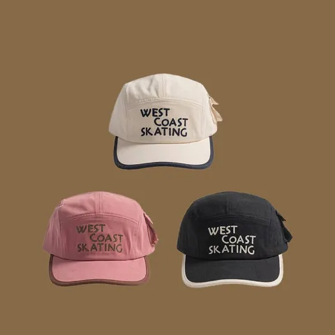 Vintage West Coast Skating Buchstabenstickerei Camper-Hut Mit Seitentasche Sonnenschutz Baseballkappe Für Damen Outdoor Sport