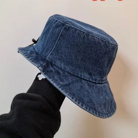 Dames Gewassen Denim Vissershoed Zonbescherming Verstelbaar Trekkoord Bucket Hat Met Driehoekige Patch Retro Denim Hoed