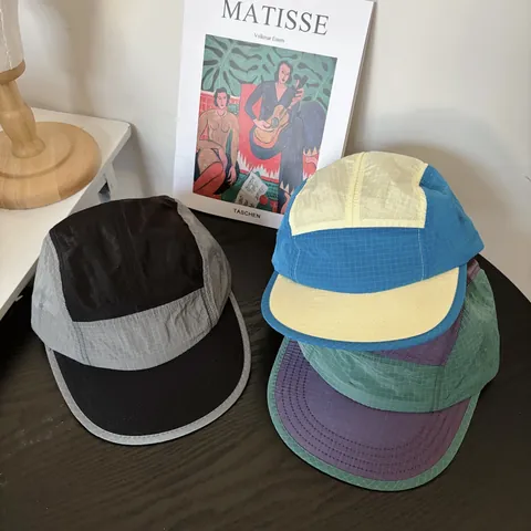 Acrylic Quick Dry 5-Panel Camp Cap Color Block Micro Plaid Outdoor Camping Hat For Women Men Sun Protection Baseball Hat