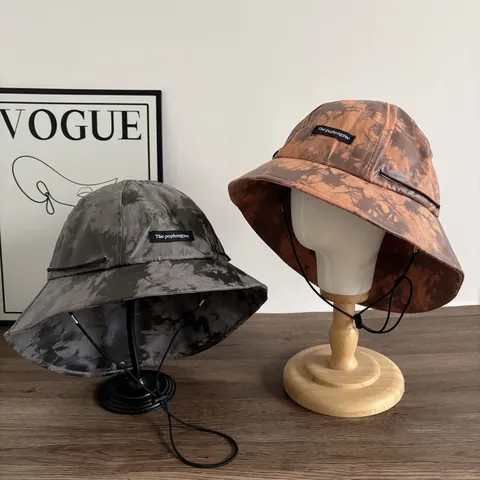 Unisex Tie Dye Bucket Hat Fashion Wide Brim Sun Hat With Adjustable Windproof String Retro Casual Cotton Blend Fisherman Hat For Travel Outdoor