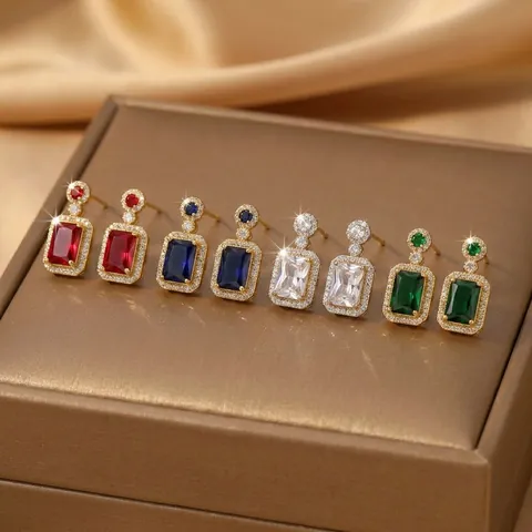 Blaue Edelstein Rechteckige Ohrstecker Für Frauen Elegante Legierung Strass Zirkon Schmuck Mode Accessoires