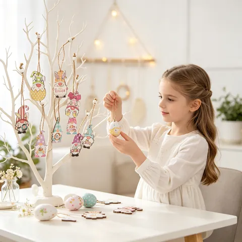 Ornamenti Appesi Gnomo Di Pasqua In Legno Con Corda Di Canapa Motivi Coniglio Uovo Decorazione Festa
