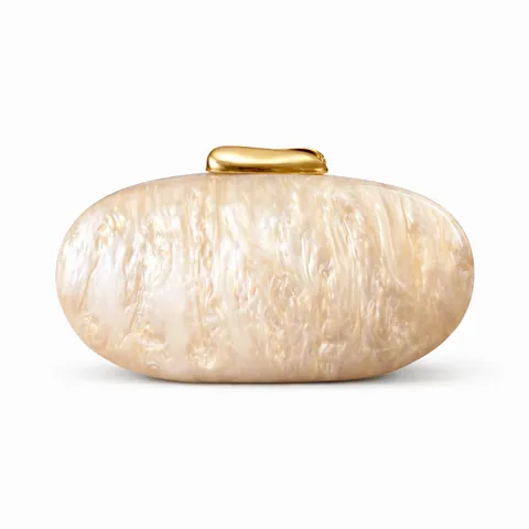 Women Acrylic Evening Clutch Bag Oval Hard Shell Marble Texture Handbag For Wedding Party With Chain Metal Clasp